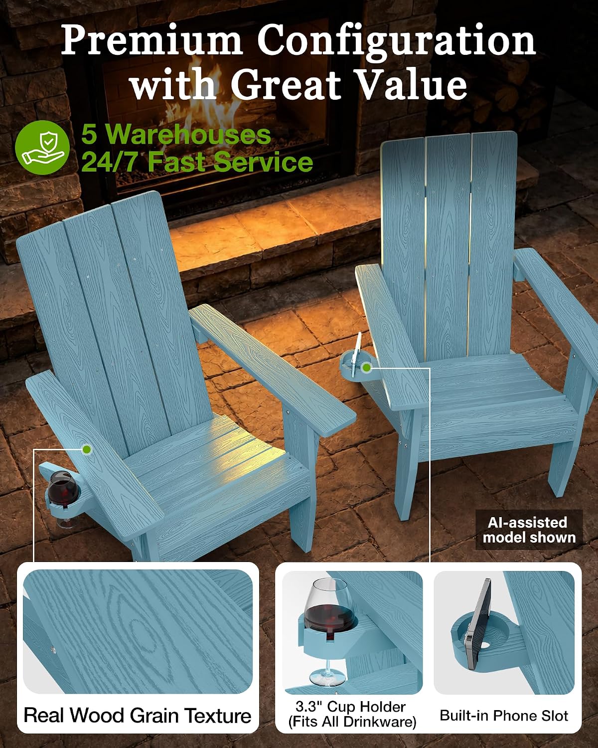 MXIMU Modern Oversized Adirondack Chair, 450lb Load-Bearing Outdoor Chair