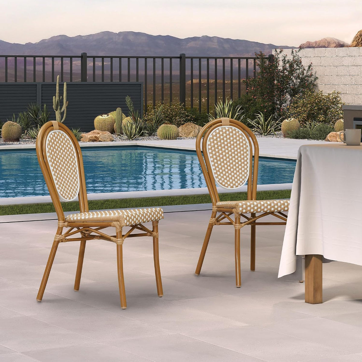 PURPLE LEAF Patio Dining Chair Set of 2 Bamboo Finish Amber White
