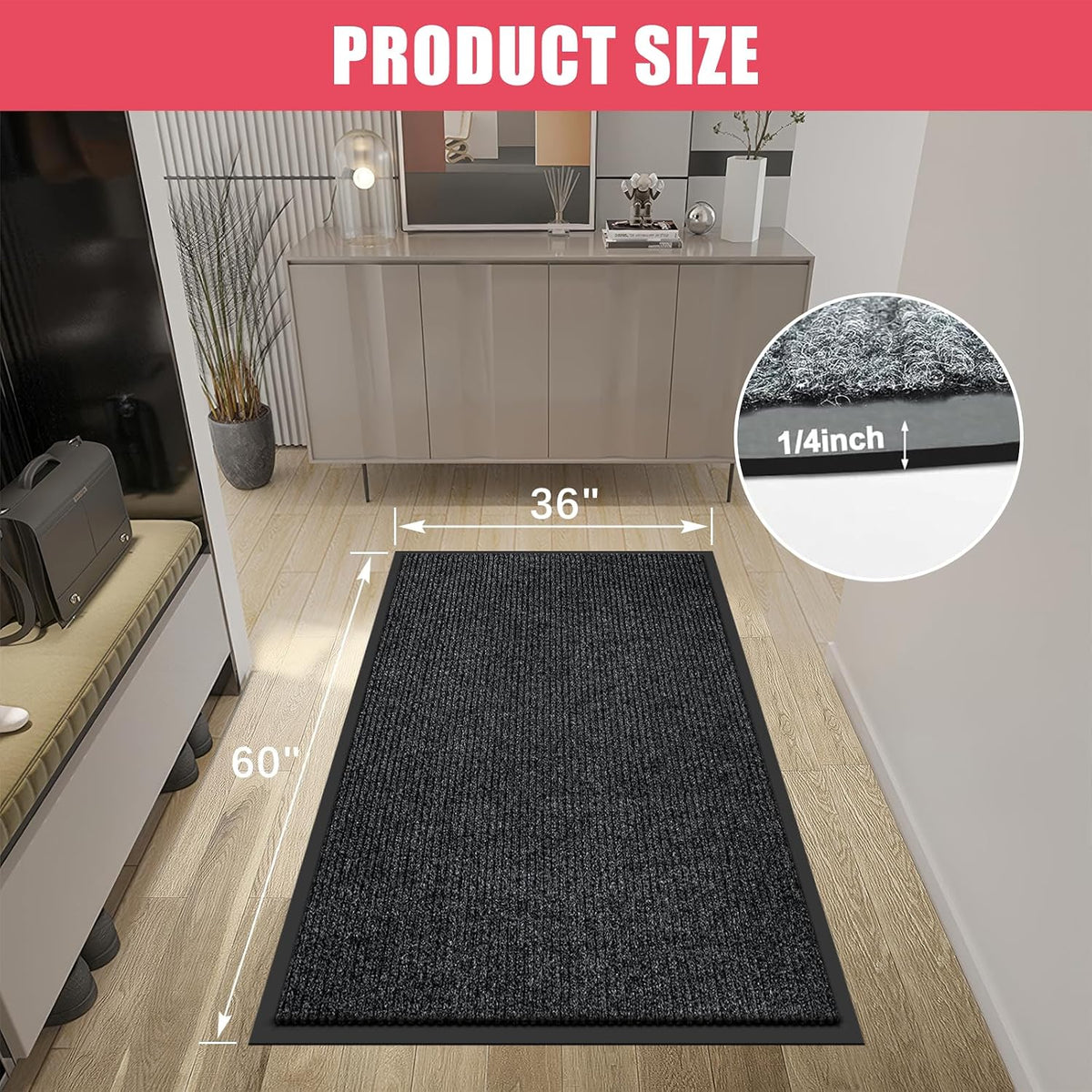 Kuyal Front Door Mat, 3'x5' Indoor Outdoor Entrance Mat