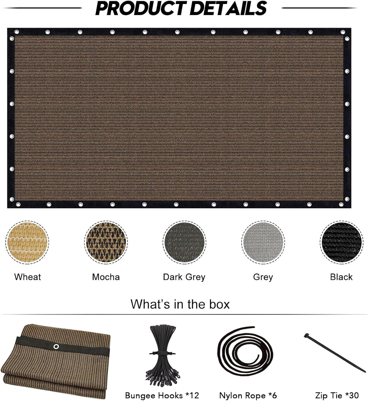 10' X 20' 90% Sun Shade Cloth Outdoor Patio Mocha Pergola Shades Cover Privacy Screen UV Block Porch Screens Canopy for Patio Outside Outdoor