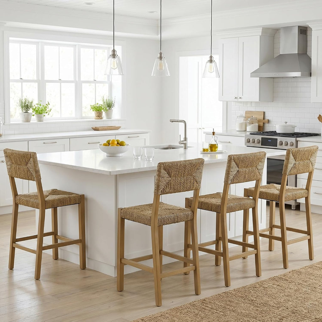 DUHOME Rattan Bar Stools Set of 4, 24'' Bohemian Counter Height Stools
