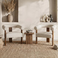 Usaint Upholstered Barrel Accent Chair Set of 2 with Walnut Wood Legs