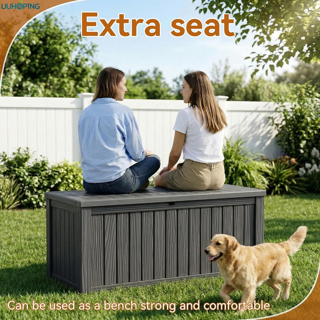 Vixzen 220 Gal Outdoor Storage Box Lockable UV Resistant Deck Box Black