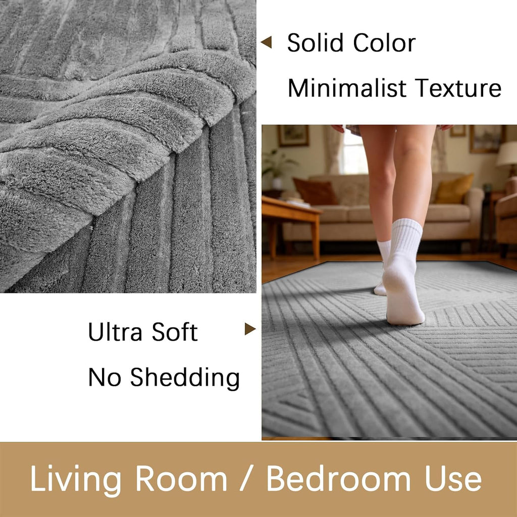 Grey 8x10 Solid Color Area Rug, Washable for Living Room Bedroom
