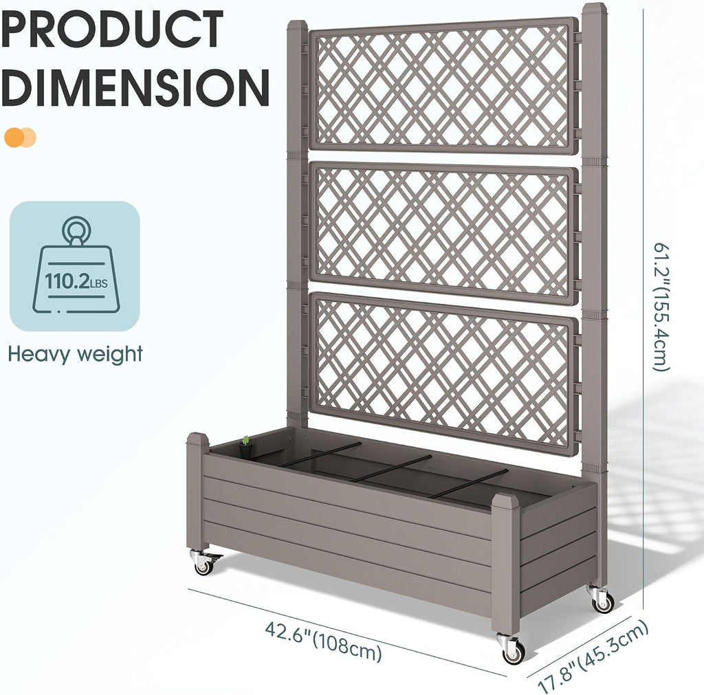 Elevated Raised Garden Bed with Wheels,Planter Box,Gray-61.2" h