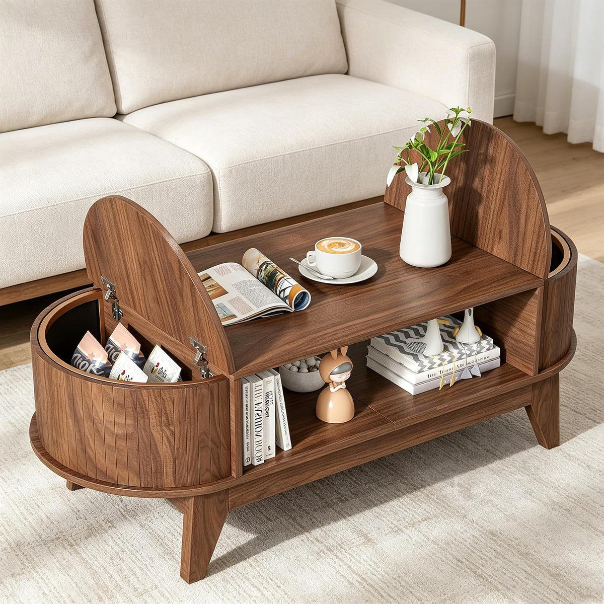 Coffee Table with Storage walnut coffee table with 2 Flip-Top Hidden Lids