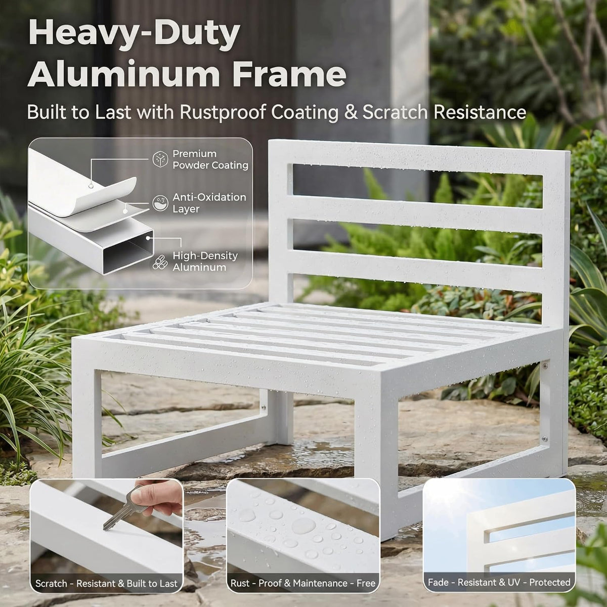 NICESOUL 7 Piece White Powder-Coated Aluminum Patio Furniture with Fire Pit Table, 29 Inch Extra Wide Outdoor Sectional Sofa for 6, High-End Heavy Duty L-Shaped Large Couch for Backyard, Light Gray