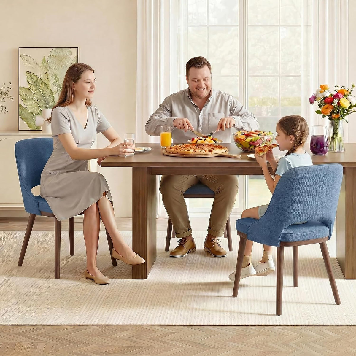 Modern Upholstered Chairs, Curved Open‑Back Fabric Kitchen Chairs(Set of 4)