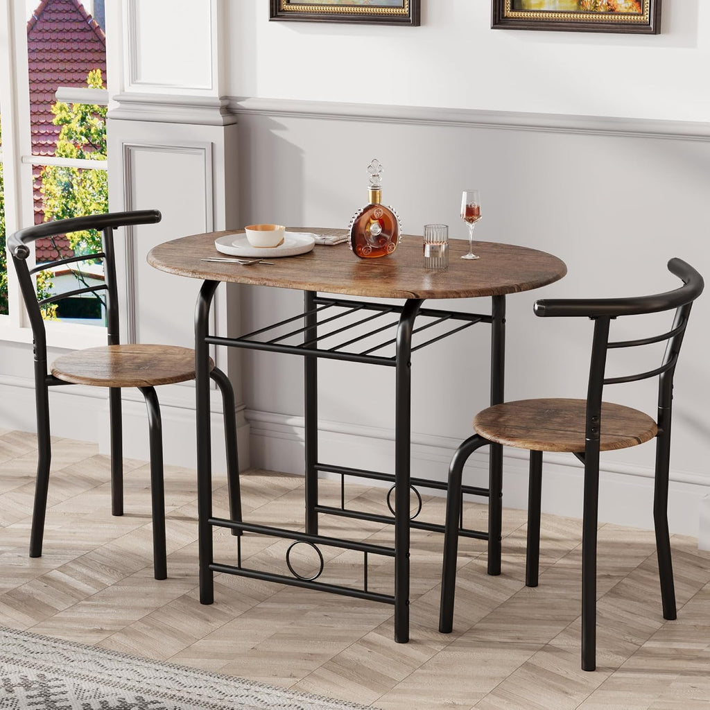 JUMMICO 3-Piece Wooden Round Table & Chair Set (Brown/Black)