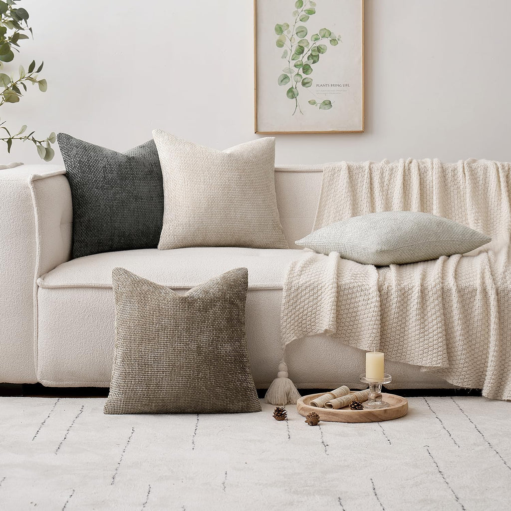 MIULEE Soft Decorative Chenille Euro Pillow Covers Neutral 24x24 Pack of 4