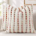 decorUhome Chenille Tufted Stripe Throw Pillow Covers 20x20 Set of 2 Orange