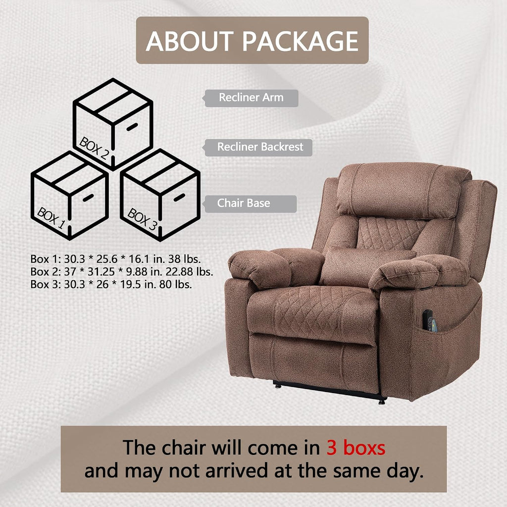 FUNECORP Big Man Power Lay Flat Lift Recliner Chair,Brown