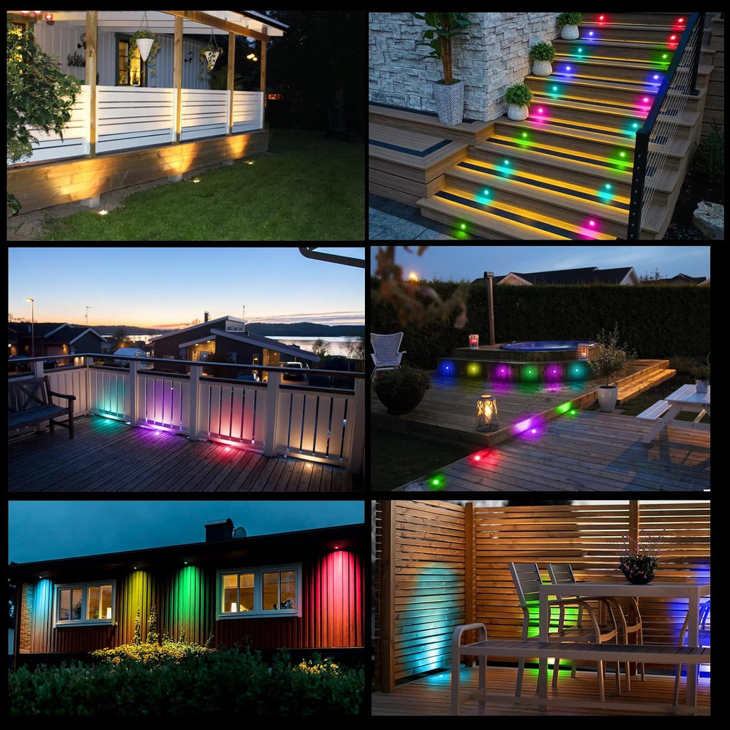 Recessed LED Deck Lights Kit, 6 Pack Φ1.77 WiFi Pixel RGBW+IC Multicolor