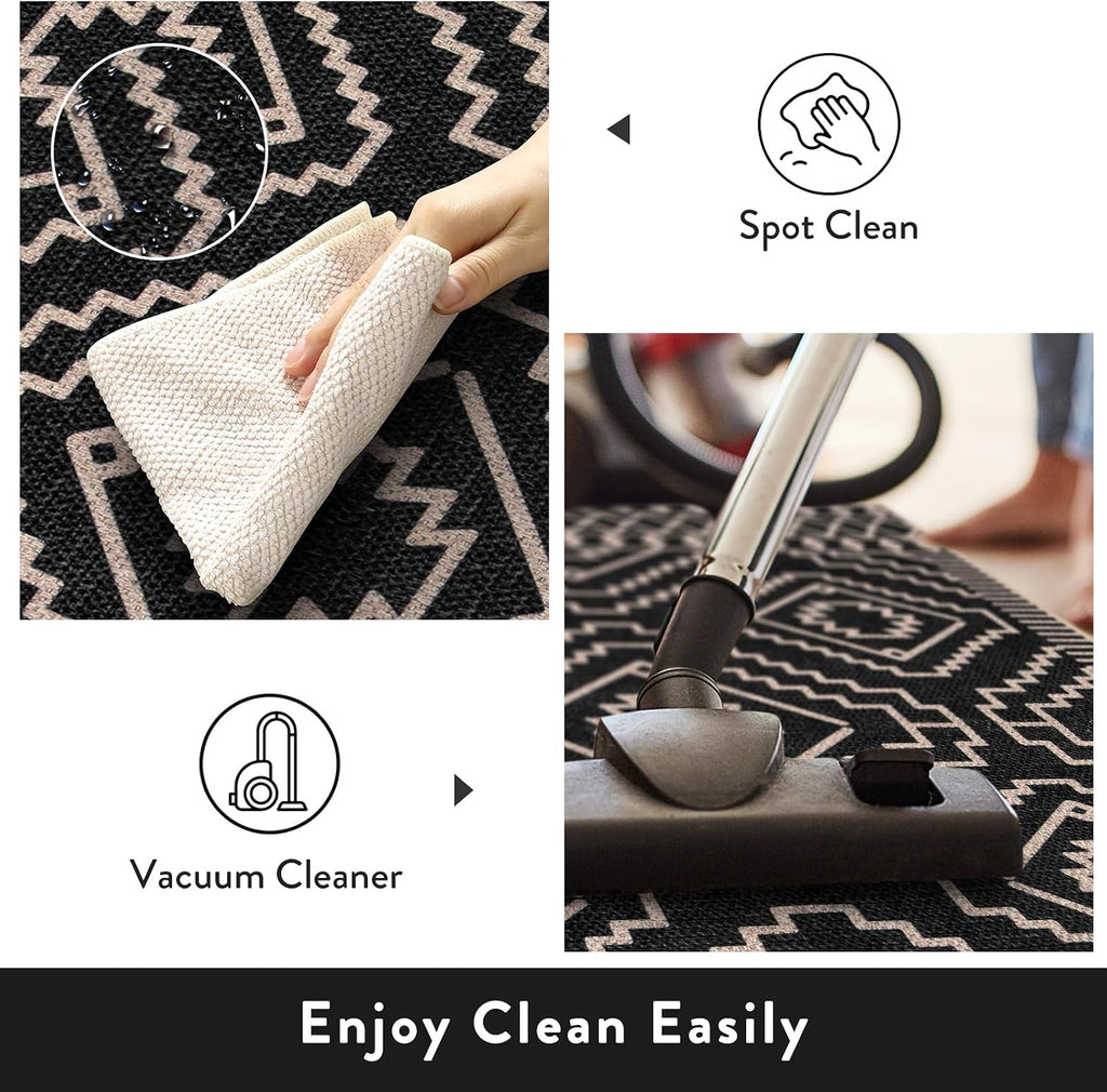 Lahome Moroccan Black Outdoor Rug, 3x5 Easy Jute Washable Entryway Rug