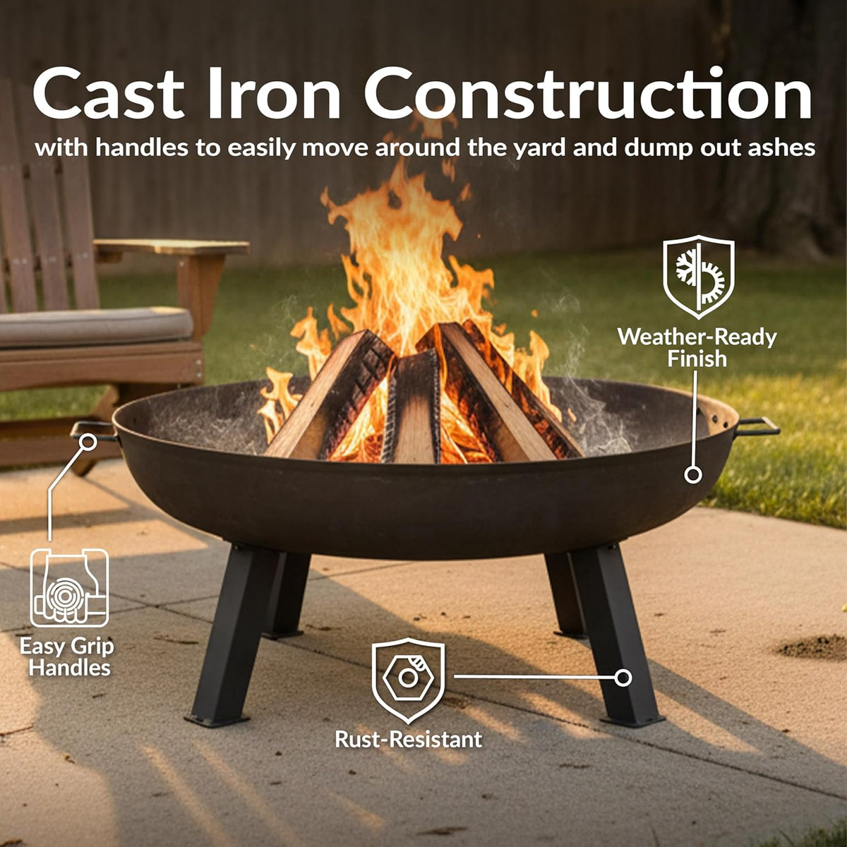 Sunnydaze Cast Iron Heavy Duty Large Fire Pit for Outside Wood Burning, 34"
