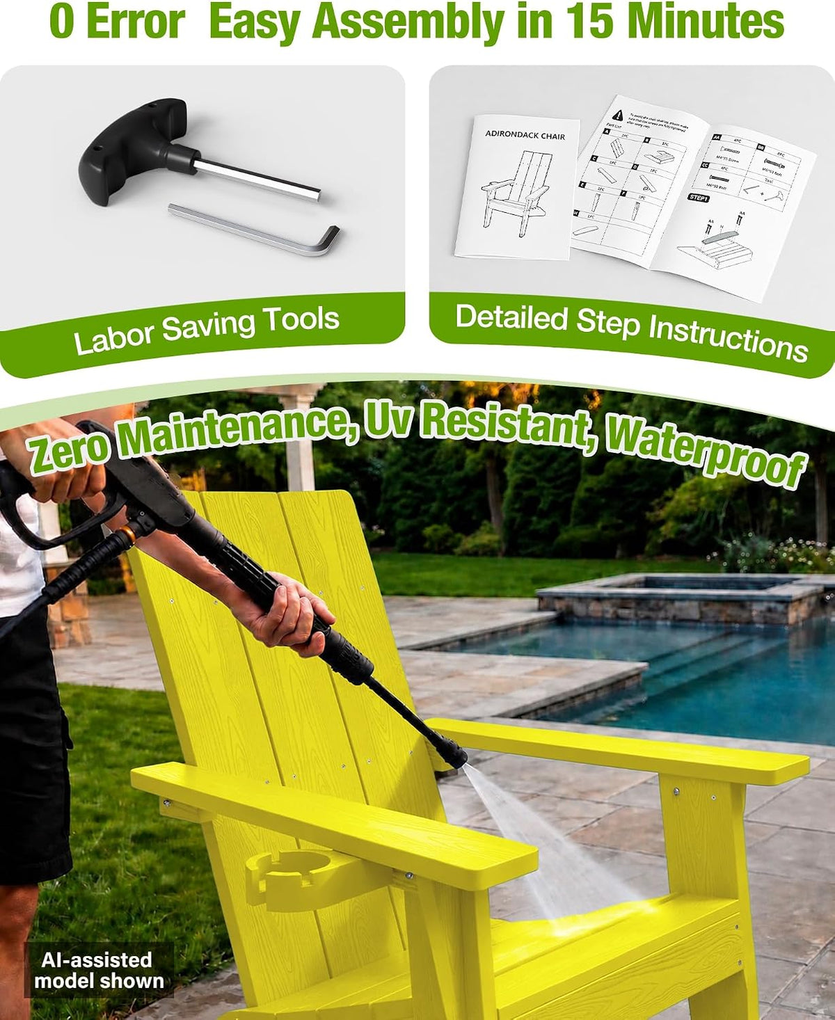 MXIMU Adirondack Chairs Set of 2, 450lb Capacity & 33in Tall Backrest