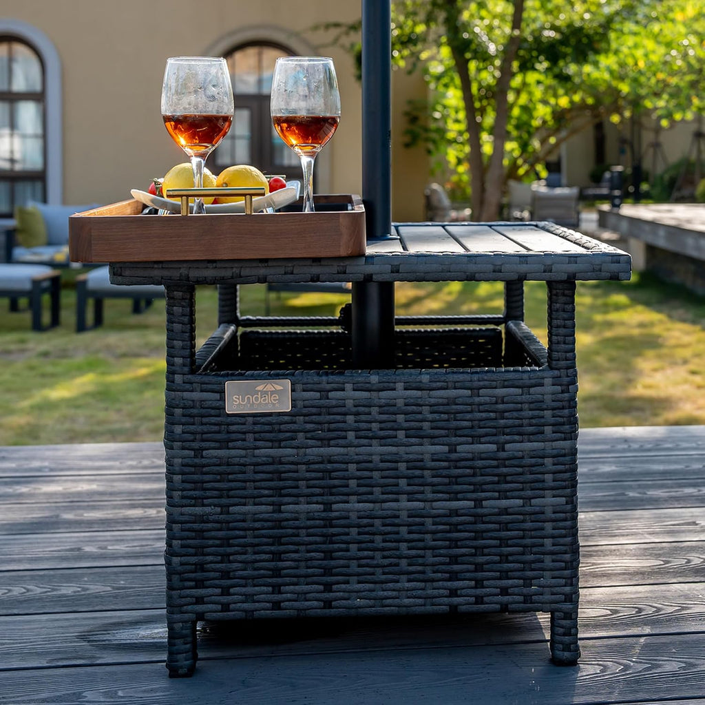Sundale 22" Gray Patio Side Table, Wicker Umbrella Stand