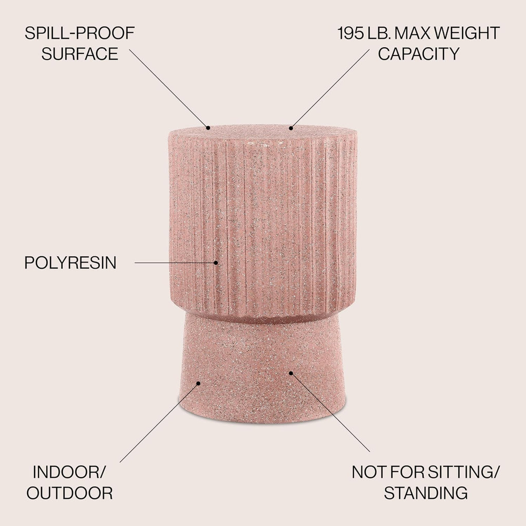 JONATHAN Y Louisa Outdoor Accent Table 19" Fluted Polyresin, Pink Terrazzo