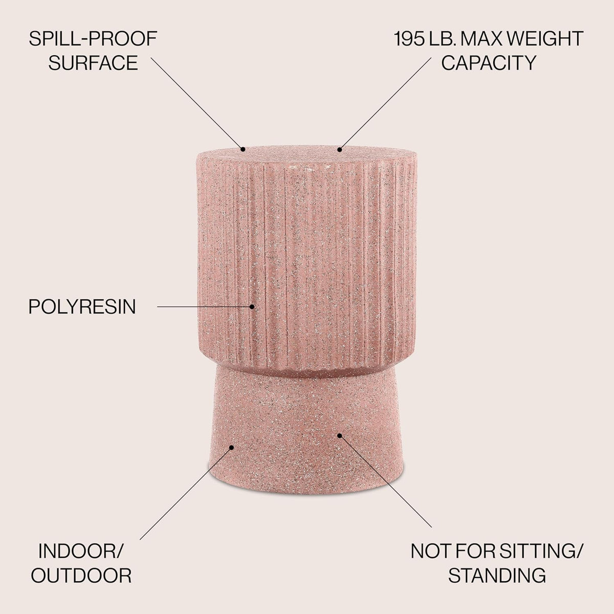 JONATHAN Y Louisa Outdoor Accent Table 19" Fluted Polyresin, Pink Terrazzo