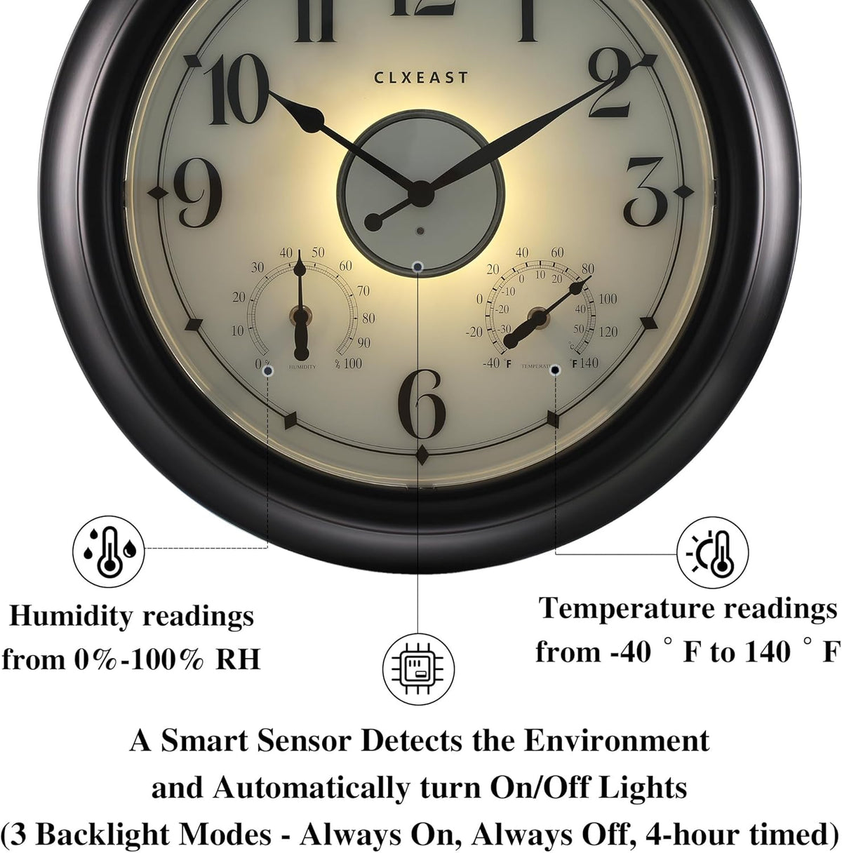 CLXEAST 18 Inch Large Illuminated Outdoor Clocks Waterproof