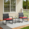 Greesum 3 Piece Wicker Conversation Bistro Sets Outdoor Patio Set(Red)