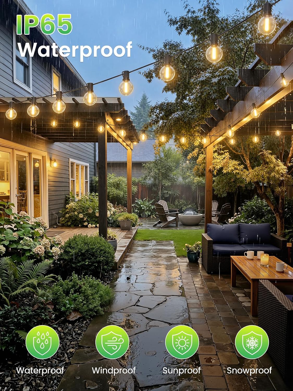 LACHON Outdoor String Lights Waterproof 200 FT with 100 G40 IP65 Bulbs