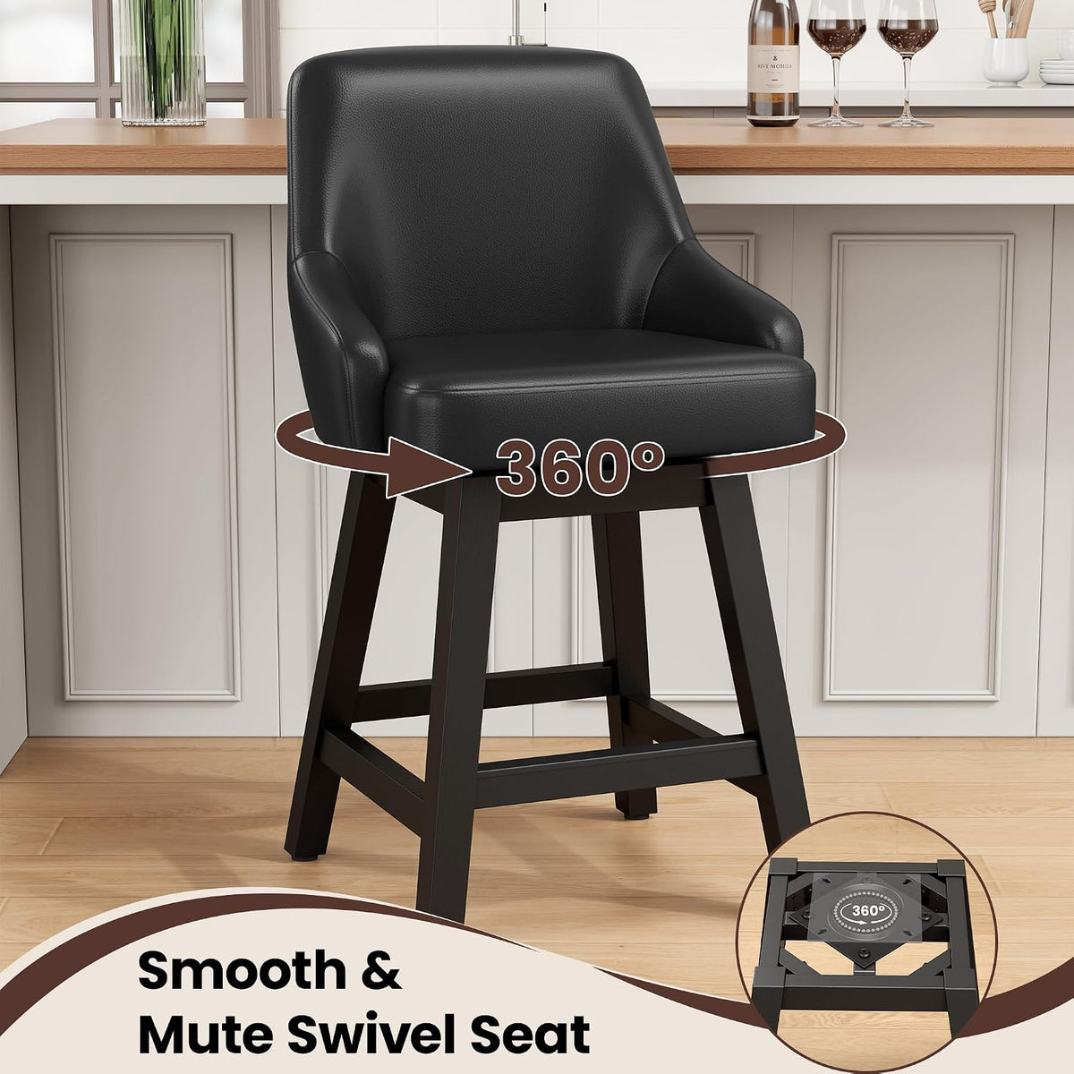 REONEY Swivel Bar Stools Set of 3, 24" Upholstered Counter Height Barstool