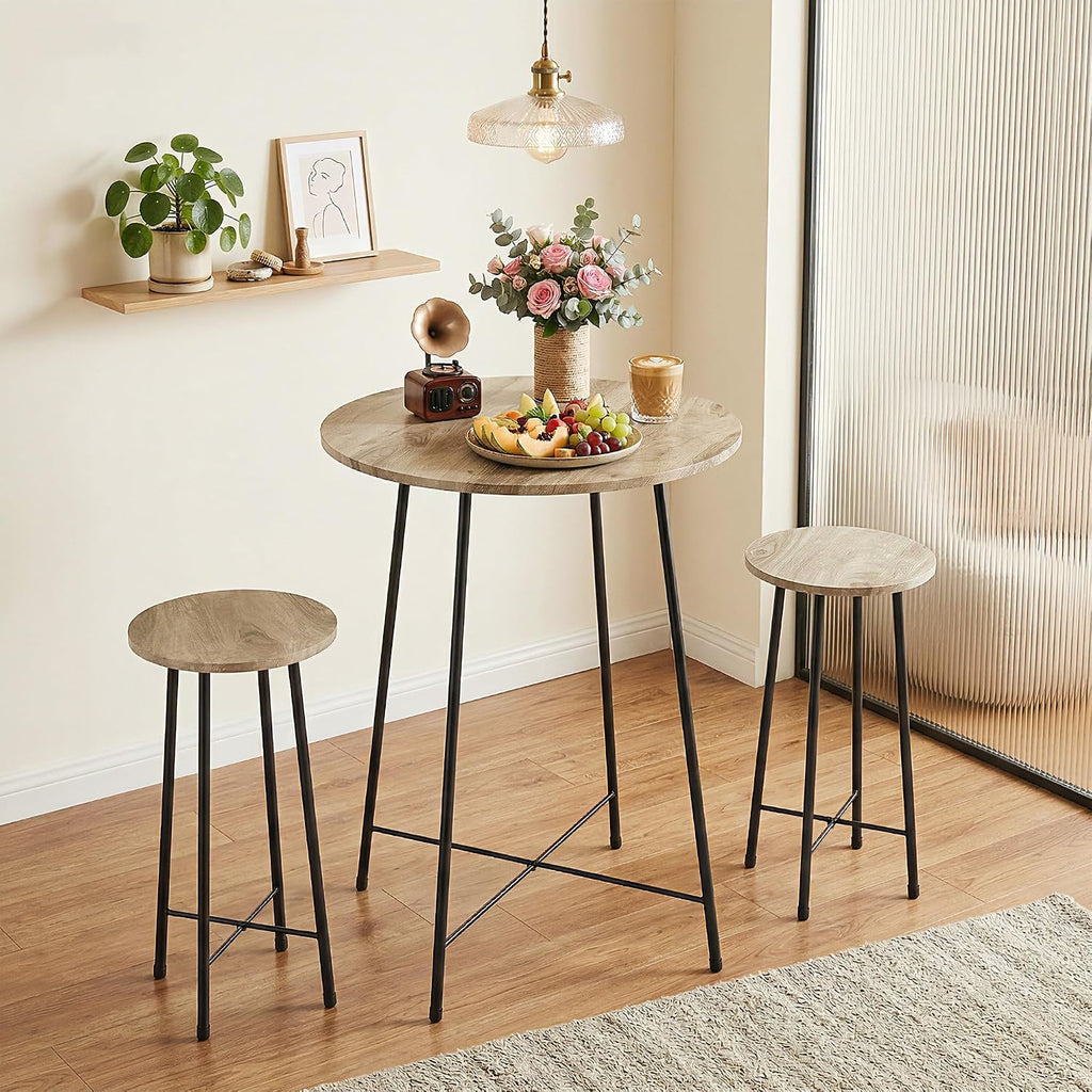 VECELO 3 Piece Pub Table and Chairs Sets Counter Height Bistro Bar Sets with 2 Barstools for Kitchen Breakfast Nook, Small Space, Apartment, Breakfast Dinner Restaurant, Maple