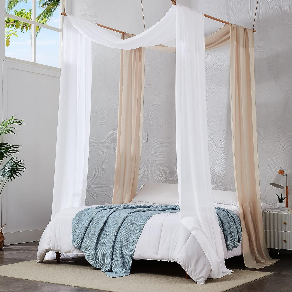 Warm Home Designs 2 216 Inch Chiffon Window Scarves. CHS White & Nude 216