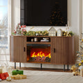 ComfyCorner 63" Fluted Fireplace TV Stand with Sliding Doors & Power Outlet