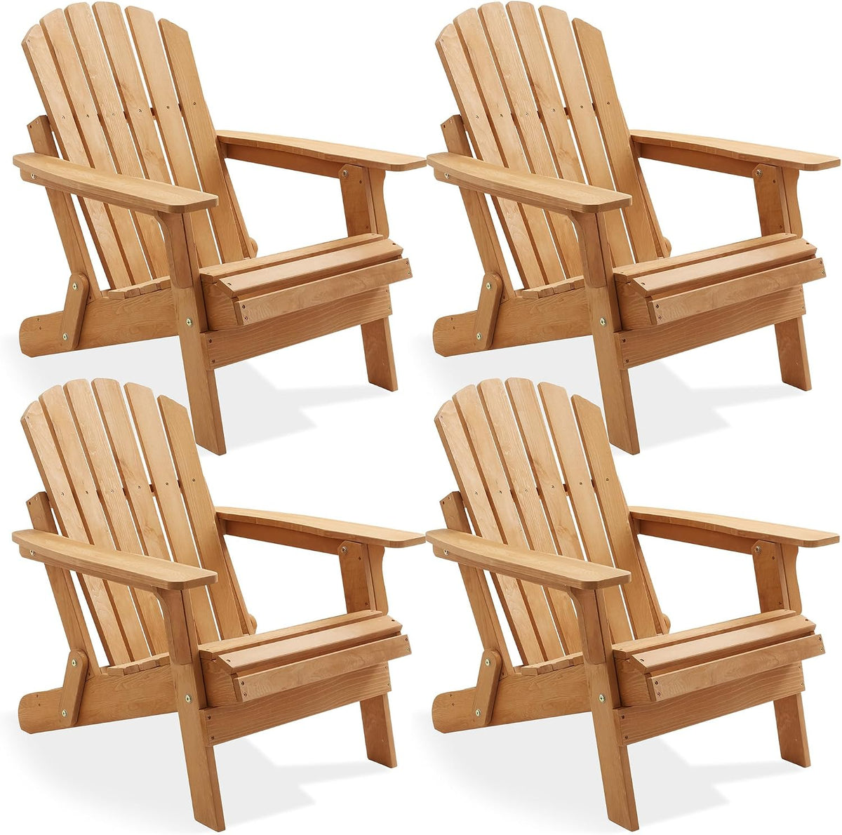 Casafield Oversized Folding Adirondack Chair, Set of 4 Cedar Wood Outdoor Fire Pit Lounge Chairs for Patio, Deck, Yard, Lawn and Garden Seating, Partially Pre-Assembled - Natural
