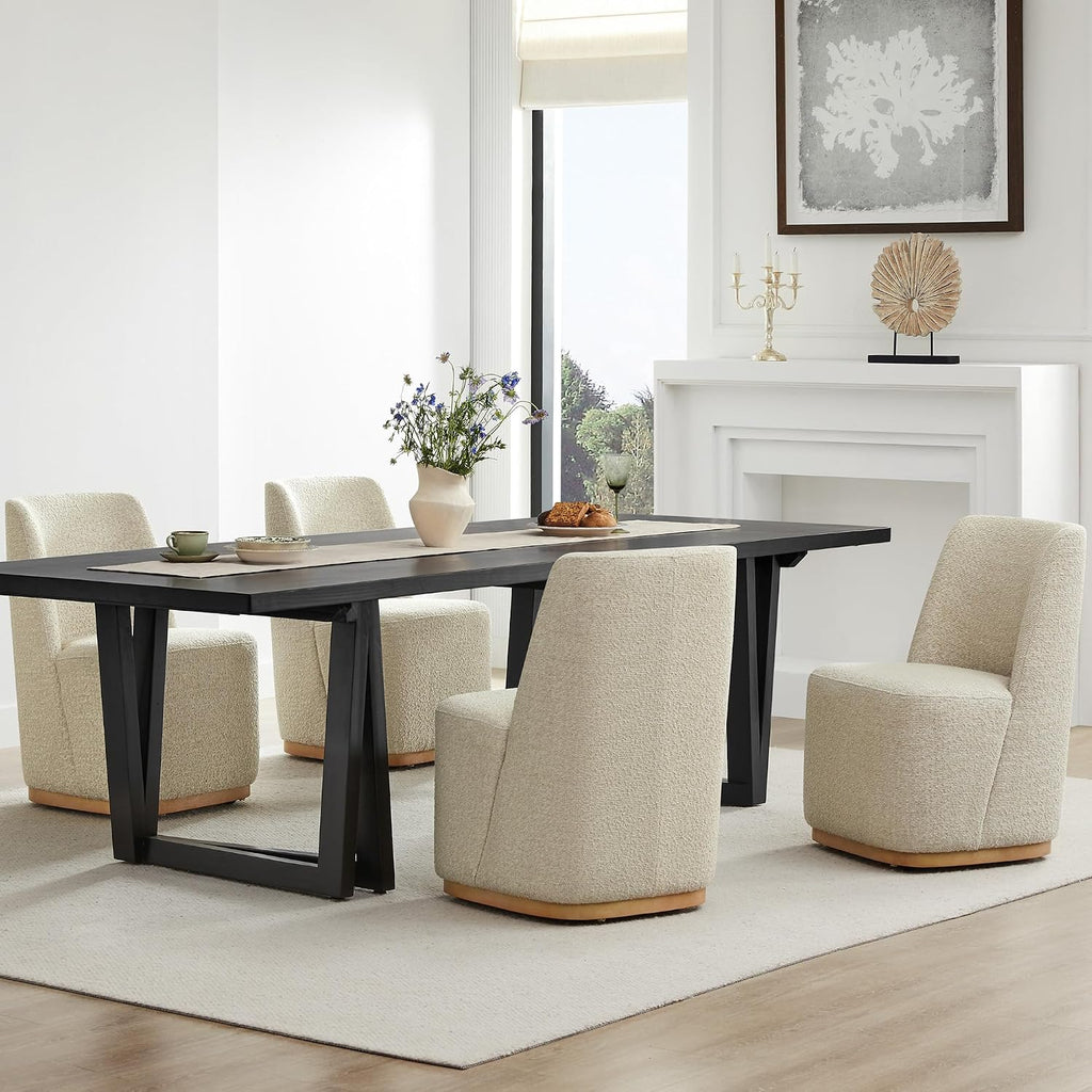 CHITA Upholstered Rolling Dining Chair on Casters Set of 4, Oatmeal