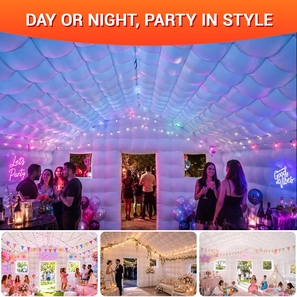 CZGBRO Inflatable Nightclub 20x16.5x12 FT, Large Party Tent with 2 Doors & Logo Area, Ideal for Birthdays, Backyard Events, Weddings & Rental Use(White)