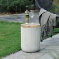LuxenHome 18" Cement Outdoor Side Table with Storage and Wood-Look Lid