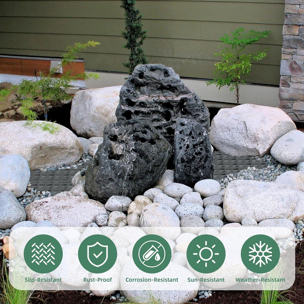 3 Pack 24" x 12" Heavy Duty Fountain Basin Grate, Hide Reservoir Grid for Pondless Waterfall, Hides Rocks, Vases and Decor, Indoor Outdoor Pond Water Garden Fountains, Snap Together Design, Gray