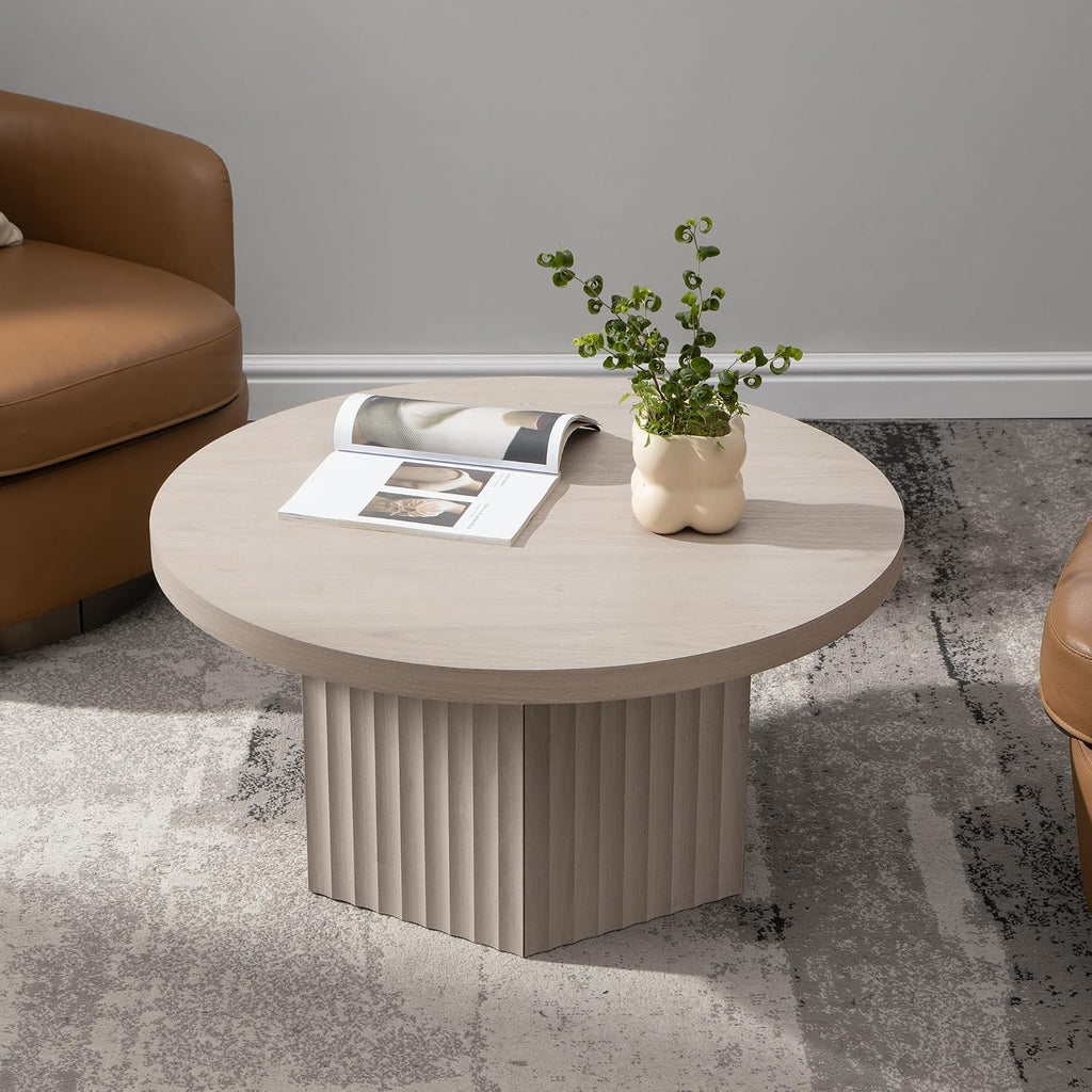 SICOTAS 32" Modern Round Coffee Table Mid Century Fluted Coffee Table