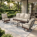 PHI VILLA Metal Patio Furniture Set, 4 Pieces Outdoor Sectional, Beige