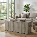 DHZ 47.2 Inch Wooden Storage Bench, Storage Chest with Cushion Seat, 4 Swivel Wheels and 2 Safety Hinges, Entryway Storage Bench for Living Room, Bedroom