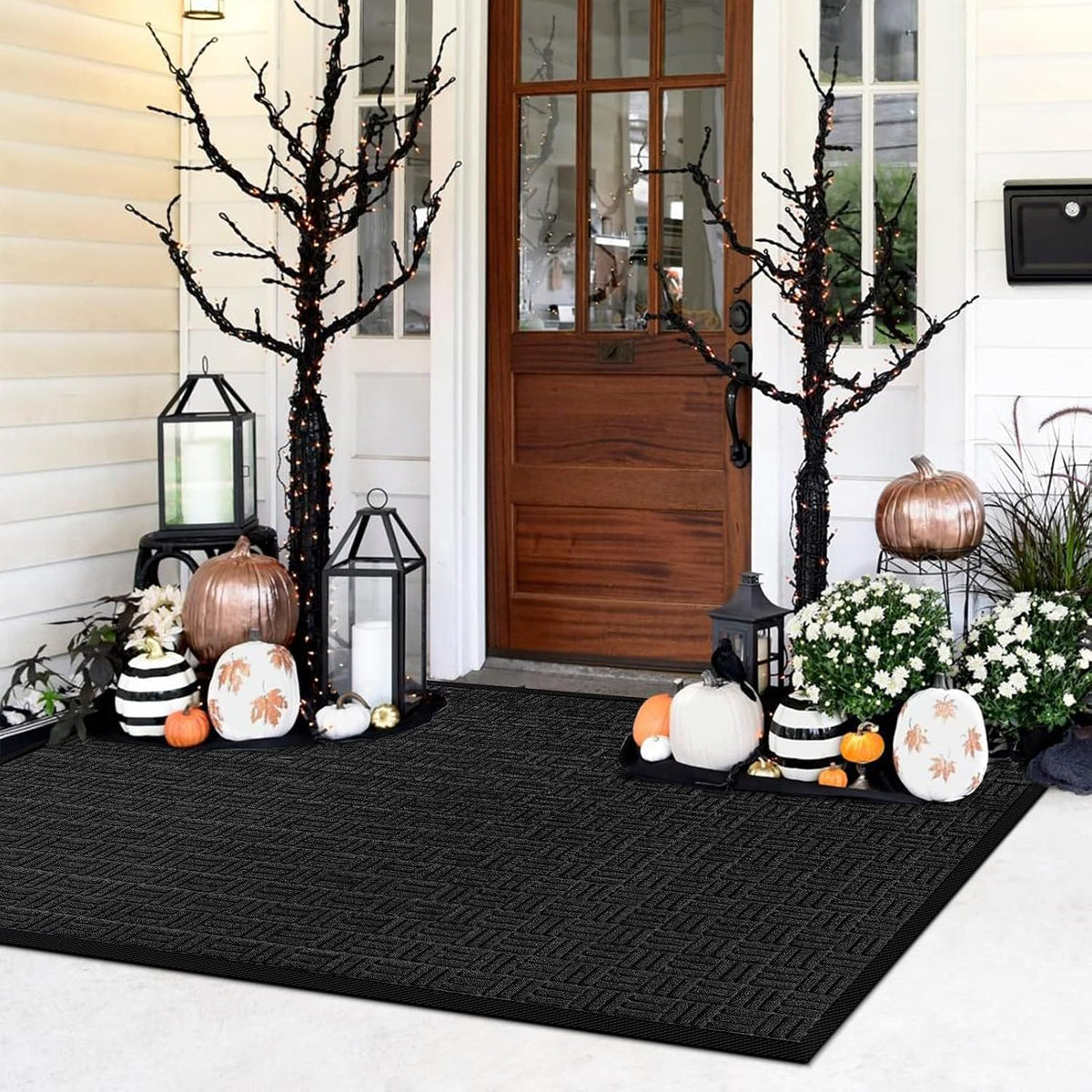Mibao Front Door Mat Outdoor Entrance, 61.5" x 36" Heavy Duty Welcome Mat for Outdoor and Indoor, Waterproof Dirt Trapper Doormat, Super Absorbent Indoor Entryway Mat for Patio & Porch - Black