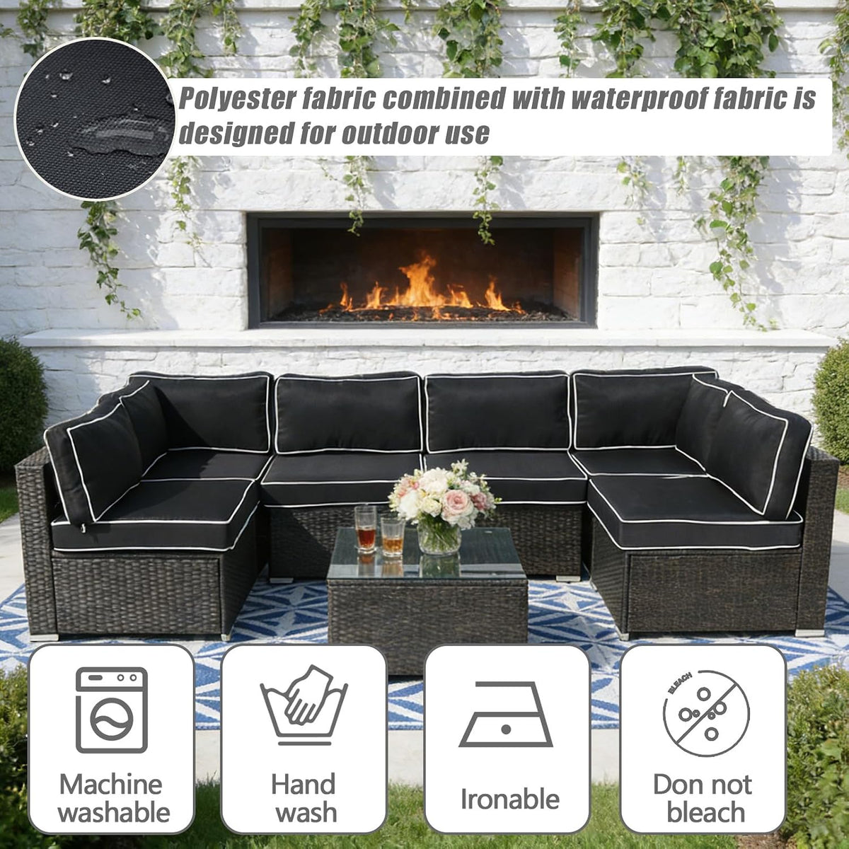 14 Pcs Patio Cushion Covers Replacement Outdoor Couch Cushions Covers Splashproof Sofa Slipcovers Set with Zippers,Patio Furniture Protector, Couch 3 Sizes, Covers Only (Black+White)