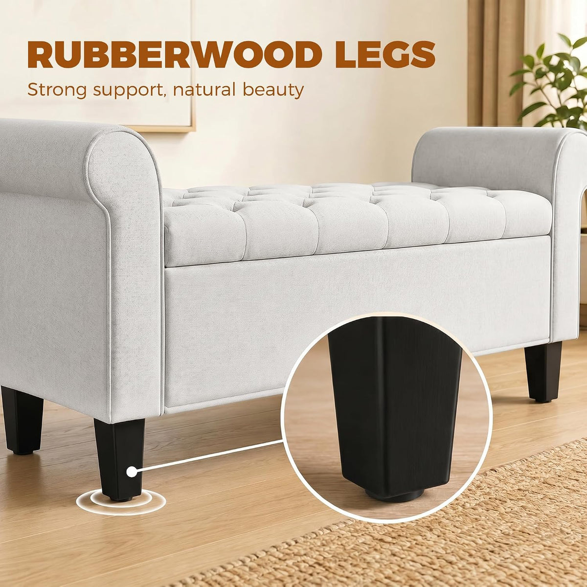 HOMCOM 47" Storage Ottoman End of Bed Bench with Rolled Arms Cream White