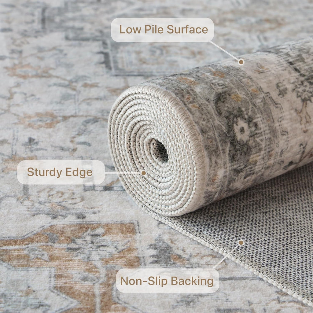 GENIMO 5x7 Washable Area Rugs for Living Room, Non Slip, Light Taupe Brown