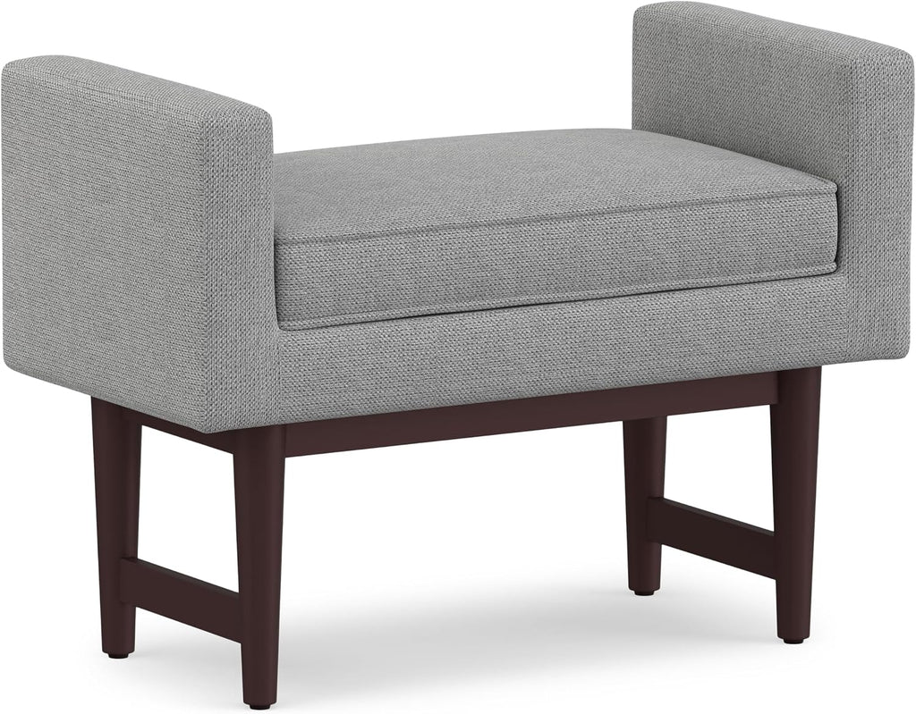 SIMPLIHOME Scott 29" Wide Linen Fabric Rectangle Ottoman in Pewter Grey