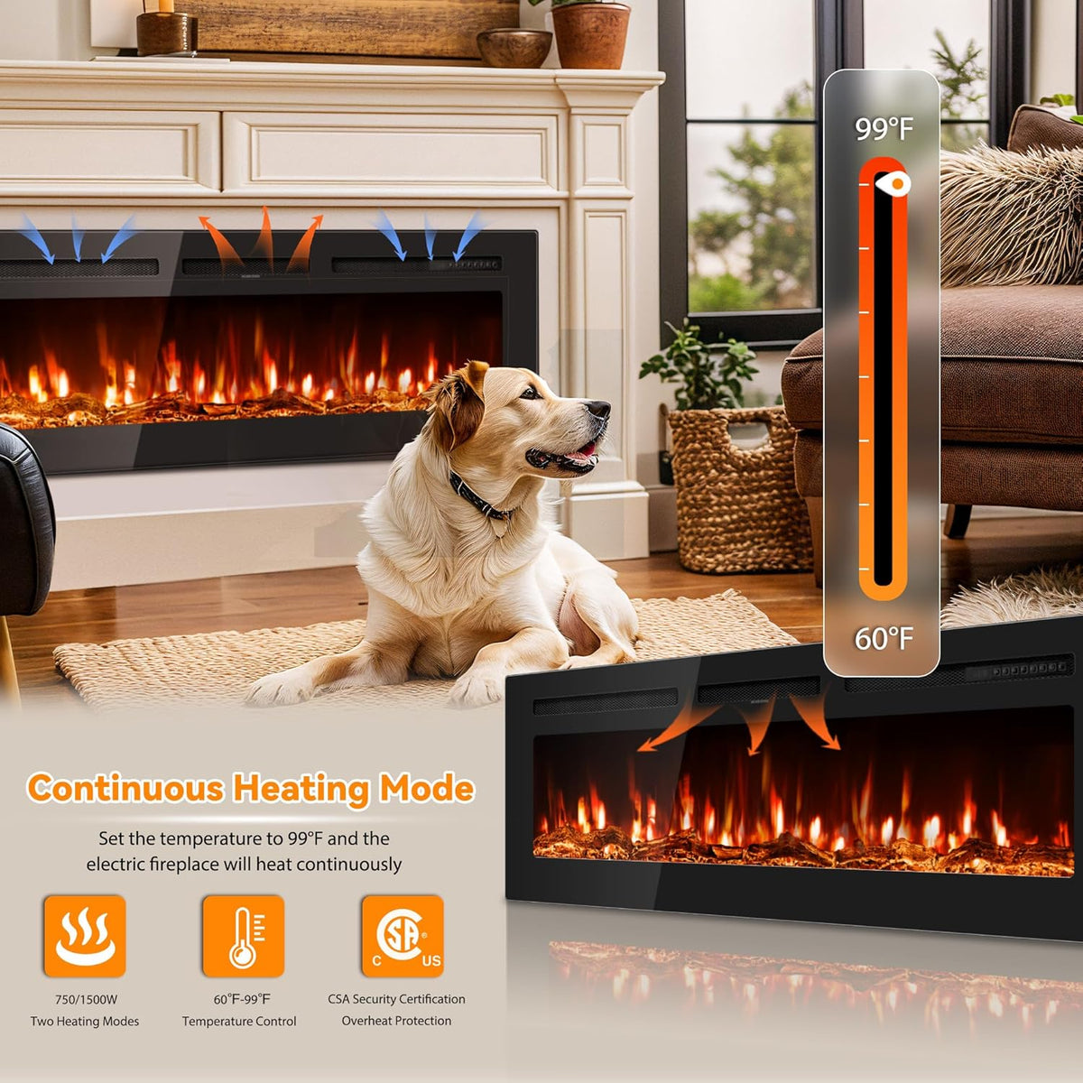 Manastin 50" Electric Fireplace Heater, Multi-Color Recessed Wall Mounted