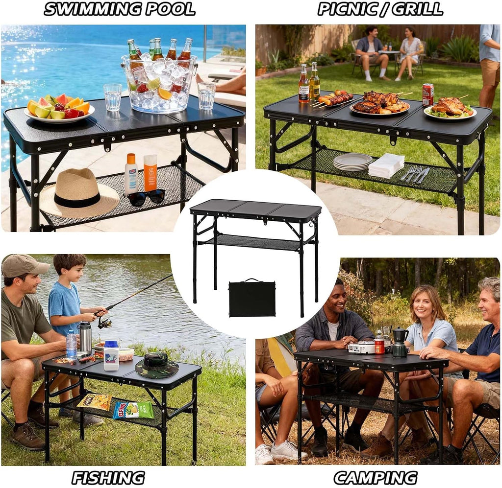 YihuiKo Folding Picnic Table with Storage Net, Foldable Camping Table