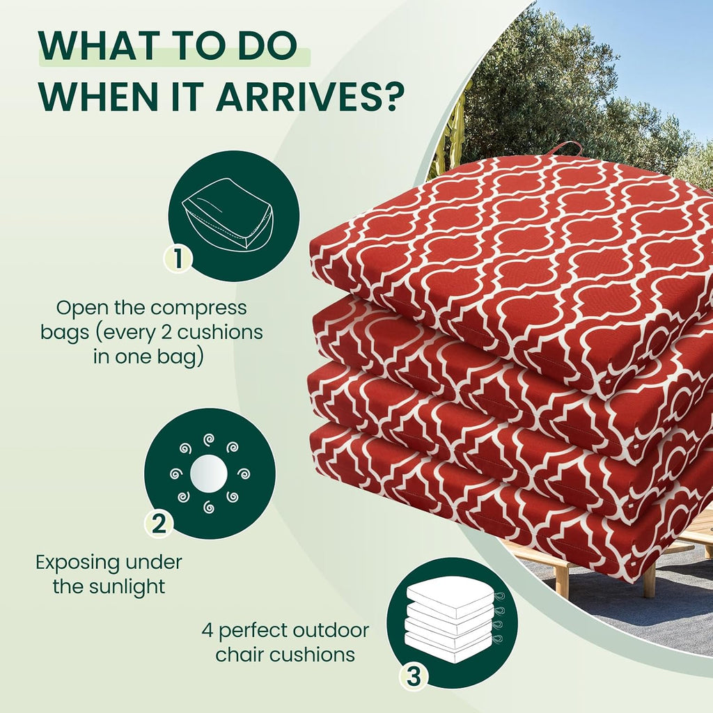 HARBOREST Outdoor Chair Cushions Set of 4, Water Resistant Patio Chair Cushions with Ties, Outdoor Seat Cushions for Patio Furniture, 17"x16"x2", Wine Red Geometry