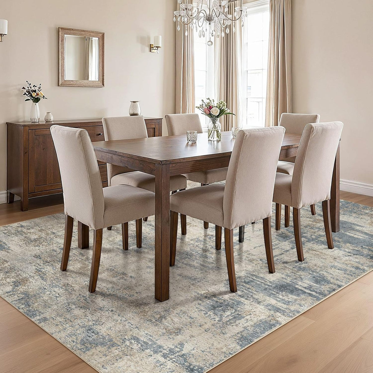 cotiled 10x14 Area Rugs Living Room: Washable Abstract Rug Light Blue