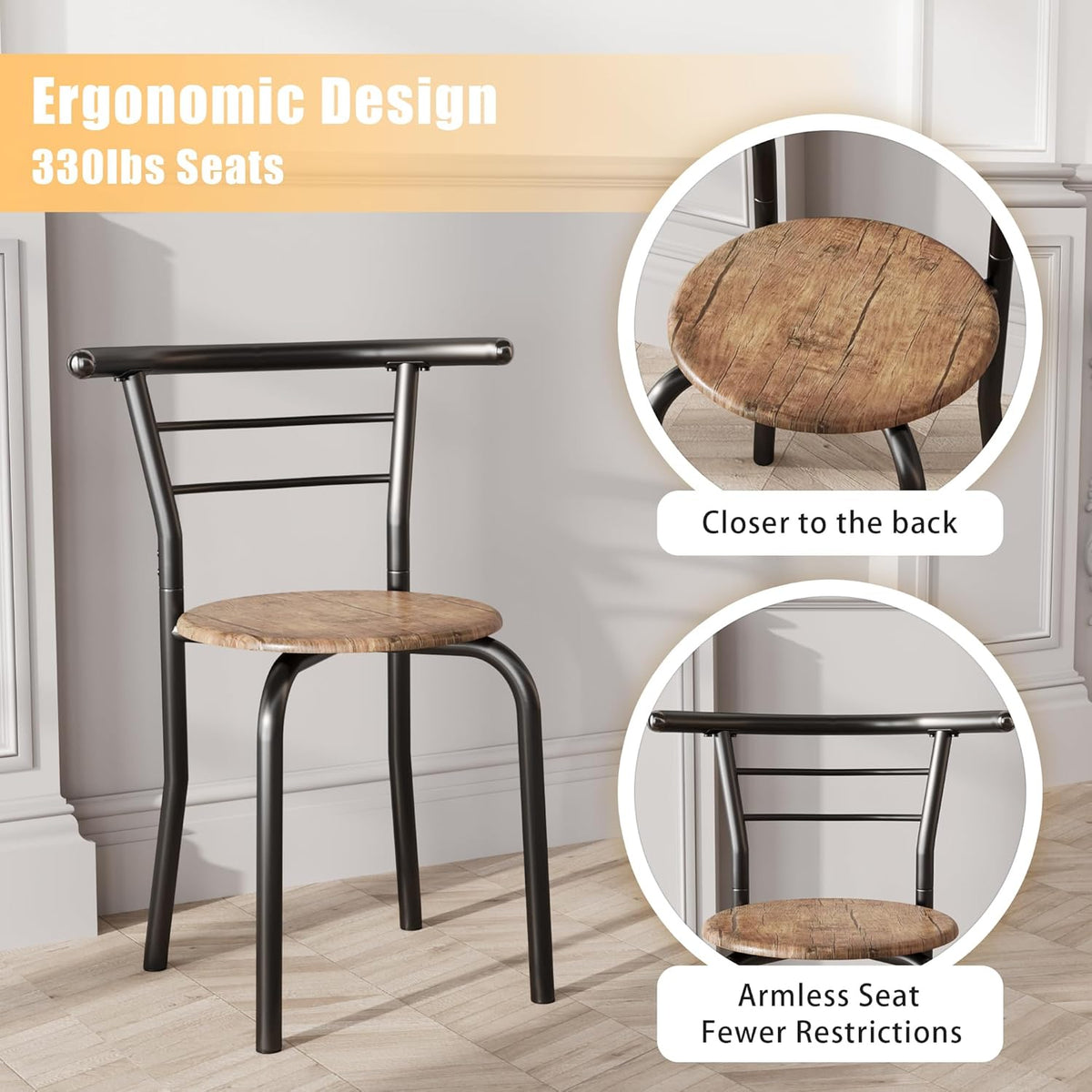 JUMMICO 3-Piece Wooden Round Table & Chair Set (Brown/Black)