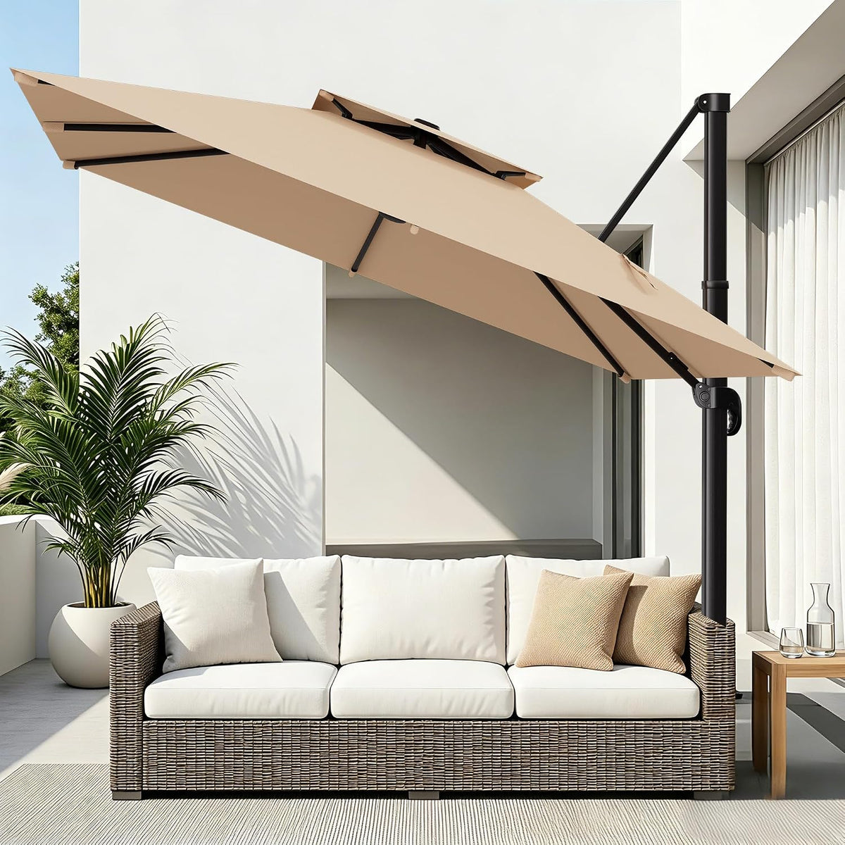 AreShark 12×12 FT Double-Top Cantilever Patio Umbrella, Beige