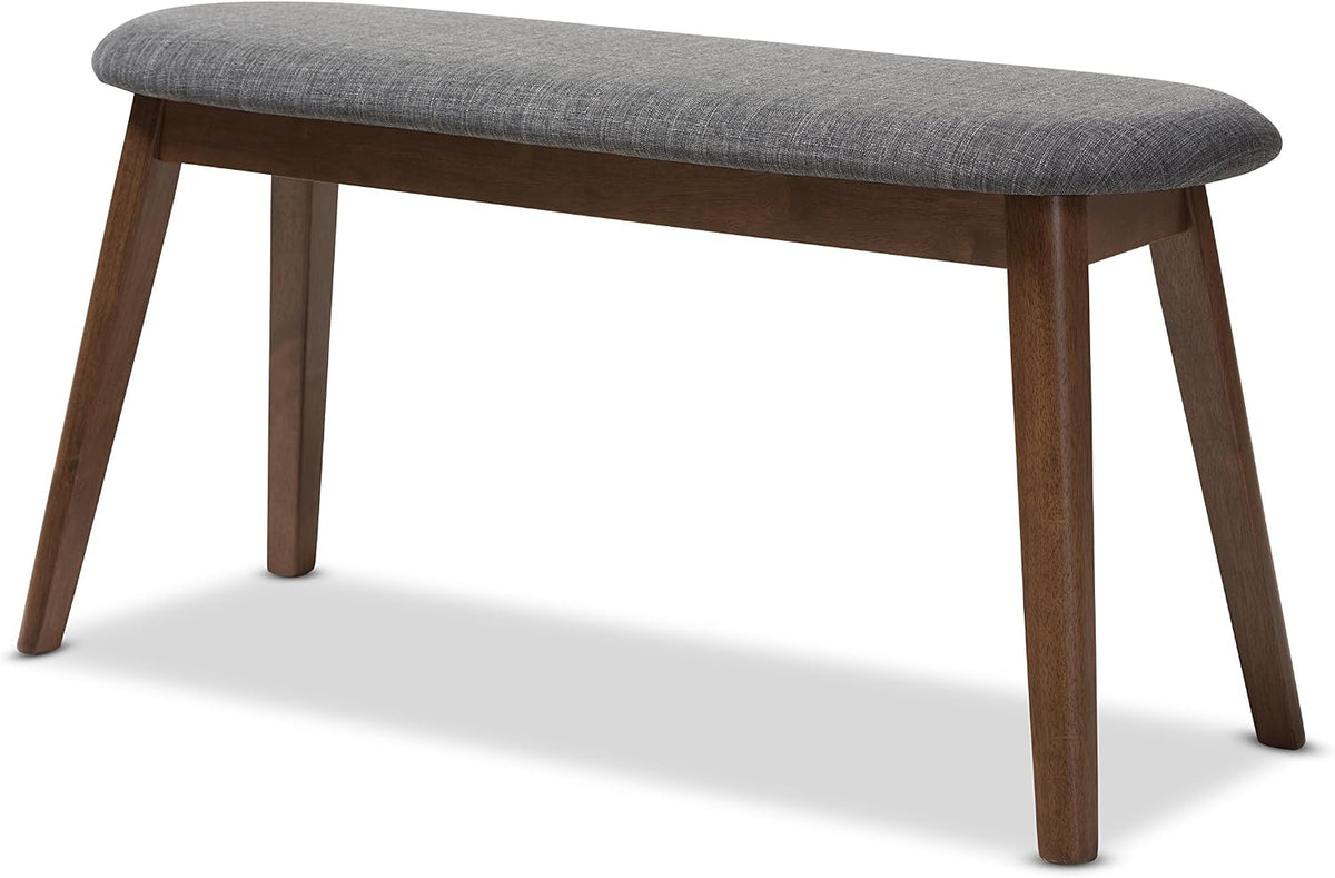 Baxton Studio Easton Mid-Century Modern Dark Grey Fabric Upholstered Walnut Finished Wood Bench